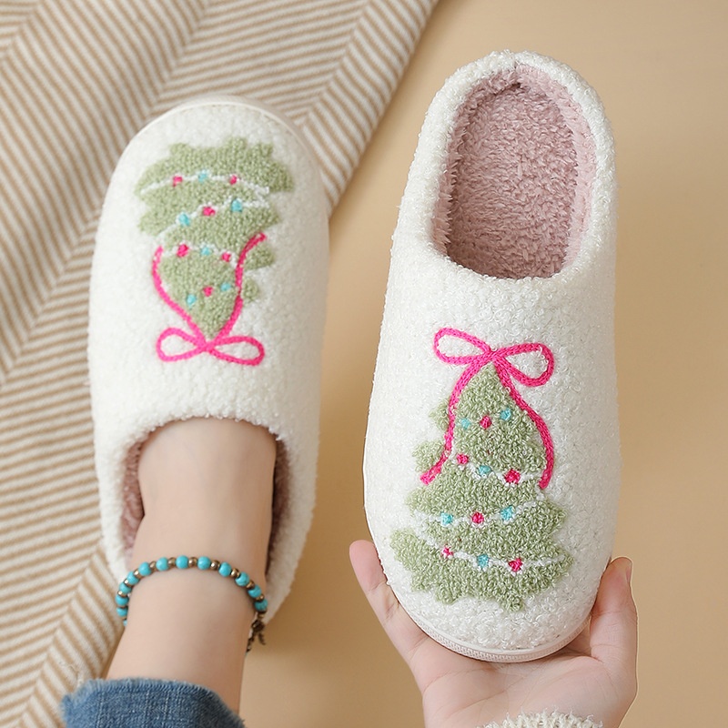 Women Shoes For Winter - Winter Christmas Tree Cotton Slippers for