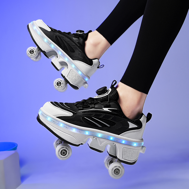 Women'S Shoes Professional - Double-Row Four-Wheel Roller Skating Shoes LED