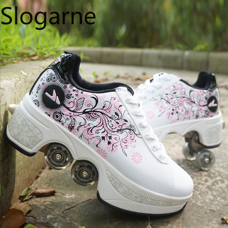 Women'S Shoes To Men'S Size - Women 4 Wheels Deformation Roller Skates