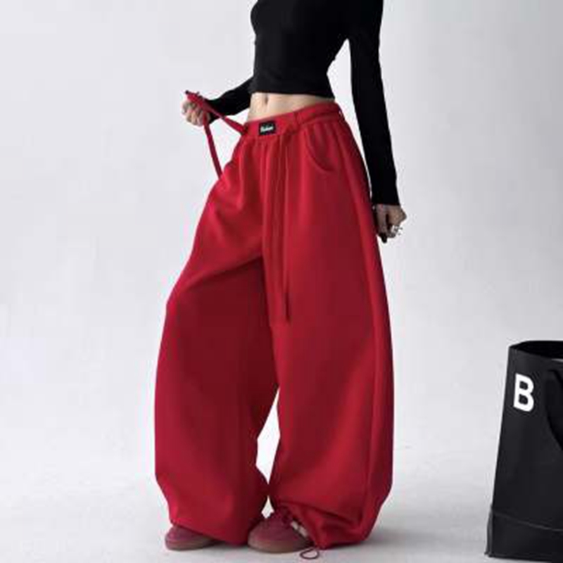 Women Shoes Joggers - 2026 Autumn Women's Red Sweatpants Baggy