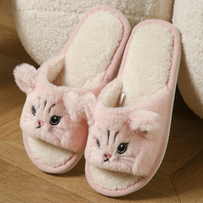 Cute Cat Plush Flip Flops For  - Women Shoes For Winter recension och pris
