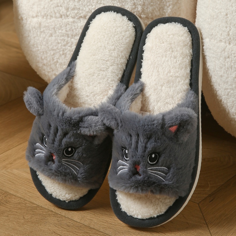 Cute Cat Plush Flip Flops For  - Women Shoes For Winter recension och pris